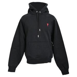 Ami Paris Ami De Coeur Small Logo Hoodie in Black Cotton